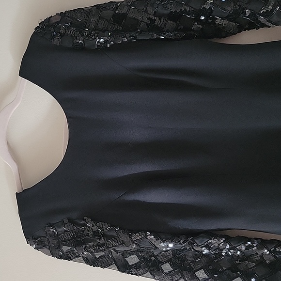 Vintage Tadashi Shoji Illusion Sleeve Beaded Dress Black USA Made Size 4 - Picture 4 of 9